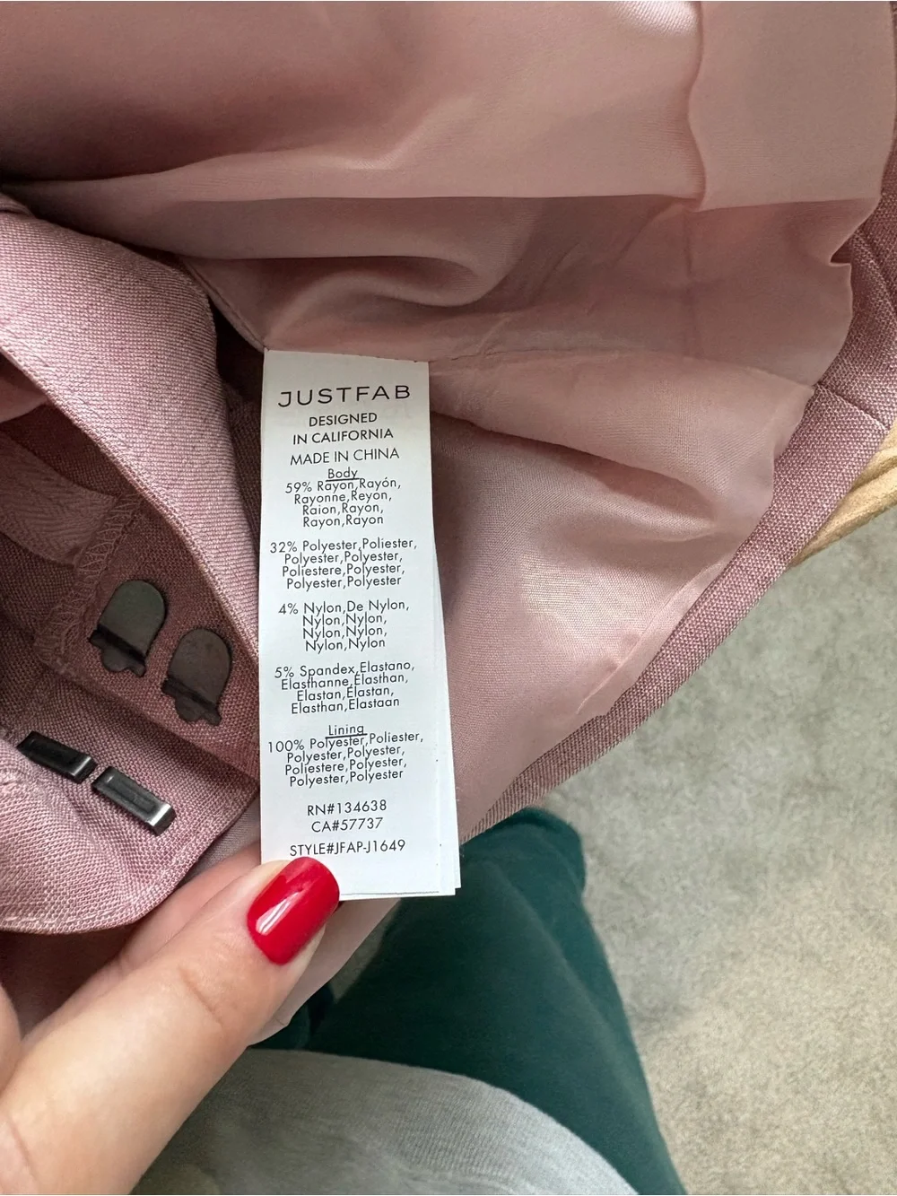 JustFab Sleeveless Blazer Vest & Slacks in Dusty Pink